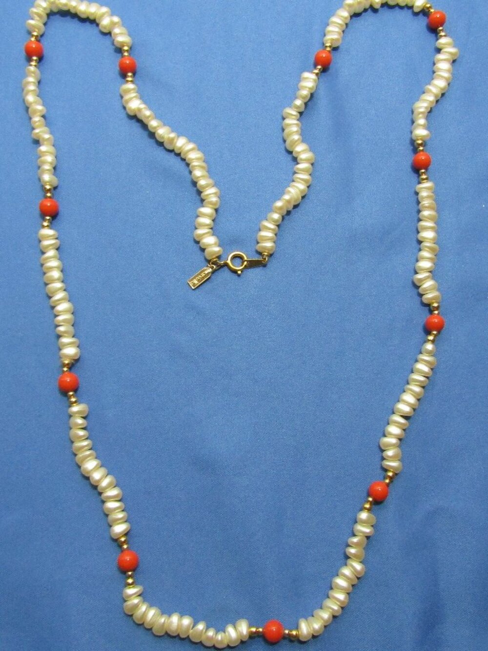 vintage signed Marvella simulated freshwater pearls coral bead spacers 29 inches